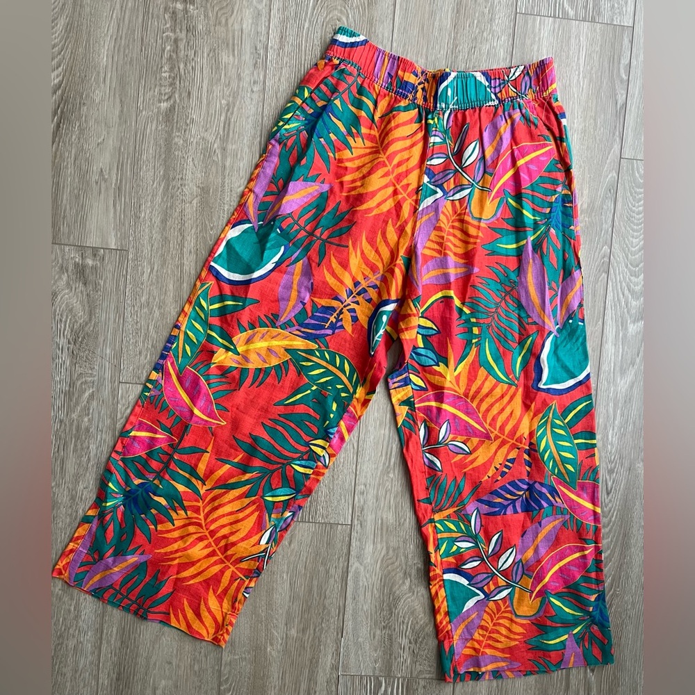 C&C California 100% Linen Pants Cropped Palazzo Wide Leg Vibrant Beach size S